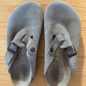 Brown leather Birkenstock slides